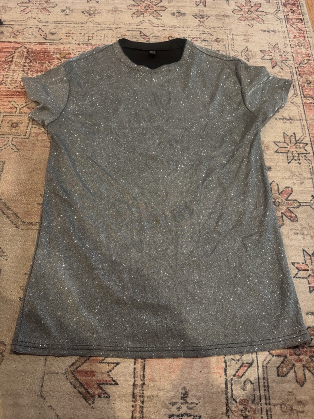 SHEIN Sparkle Short Sleeve Tee - Silver
